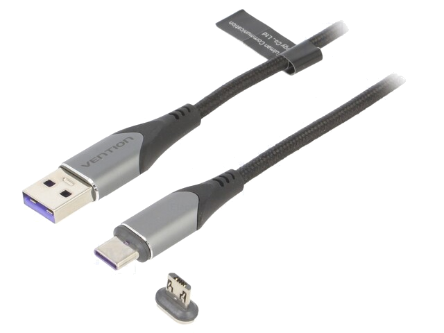 Kabel; magnetisch,USB 2.0; 1,5m; zwart; Ader: Cu,vertinde; 480Mbps Kabel; magnetisch,USB 2.0; 1,5m; zwart; Ader: Cu,vertinde; 480Mbps